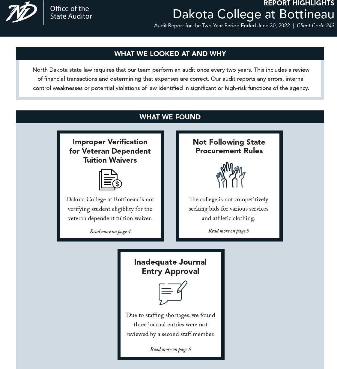 2022 Dakota College at Bottineau State Auditor's Office